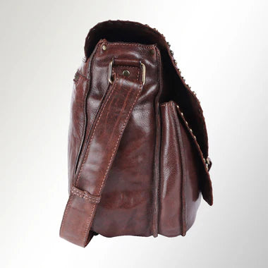 Rivet Trim Vintage Flap Messenger Crossbody Bag