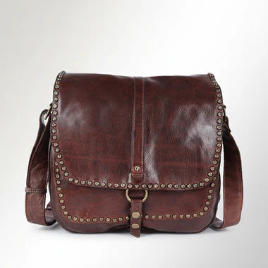 Rivet Trim Vintage Flap Messenger Crossbody Bag