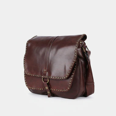 Rivet Trim Vintage Flap Messenger Crossbody Bag