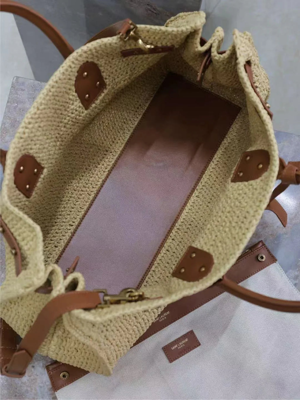 Luxury Straw Leather Accent Vacation Beach Handbag