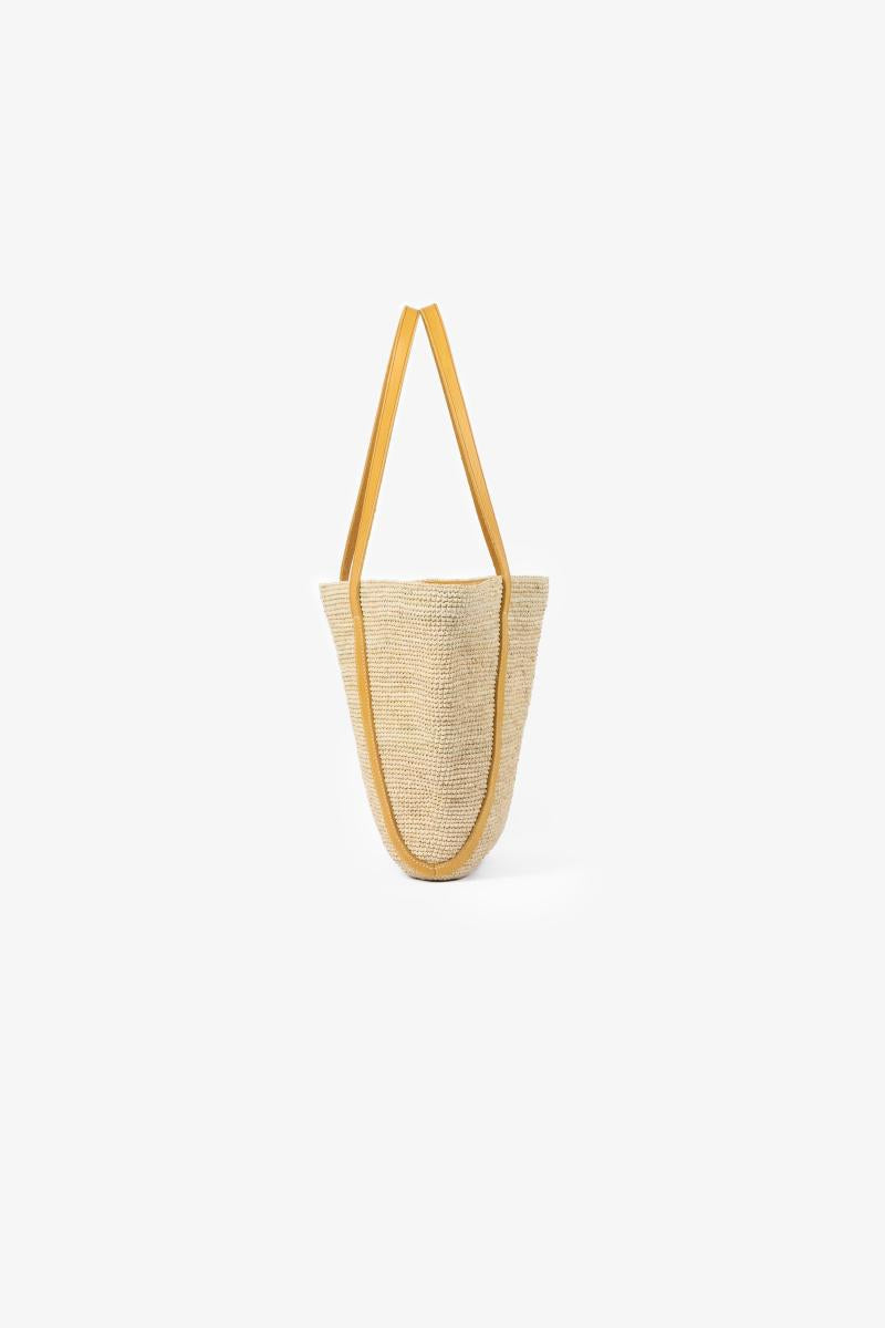 Handwoven Raffia Leather Handle Summer Beach Tote Bag