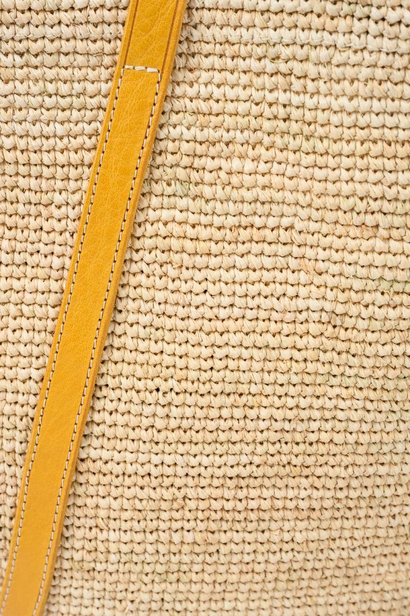 Handwoven Raffia Leather Handle Summer Beach Tote Bag