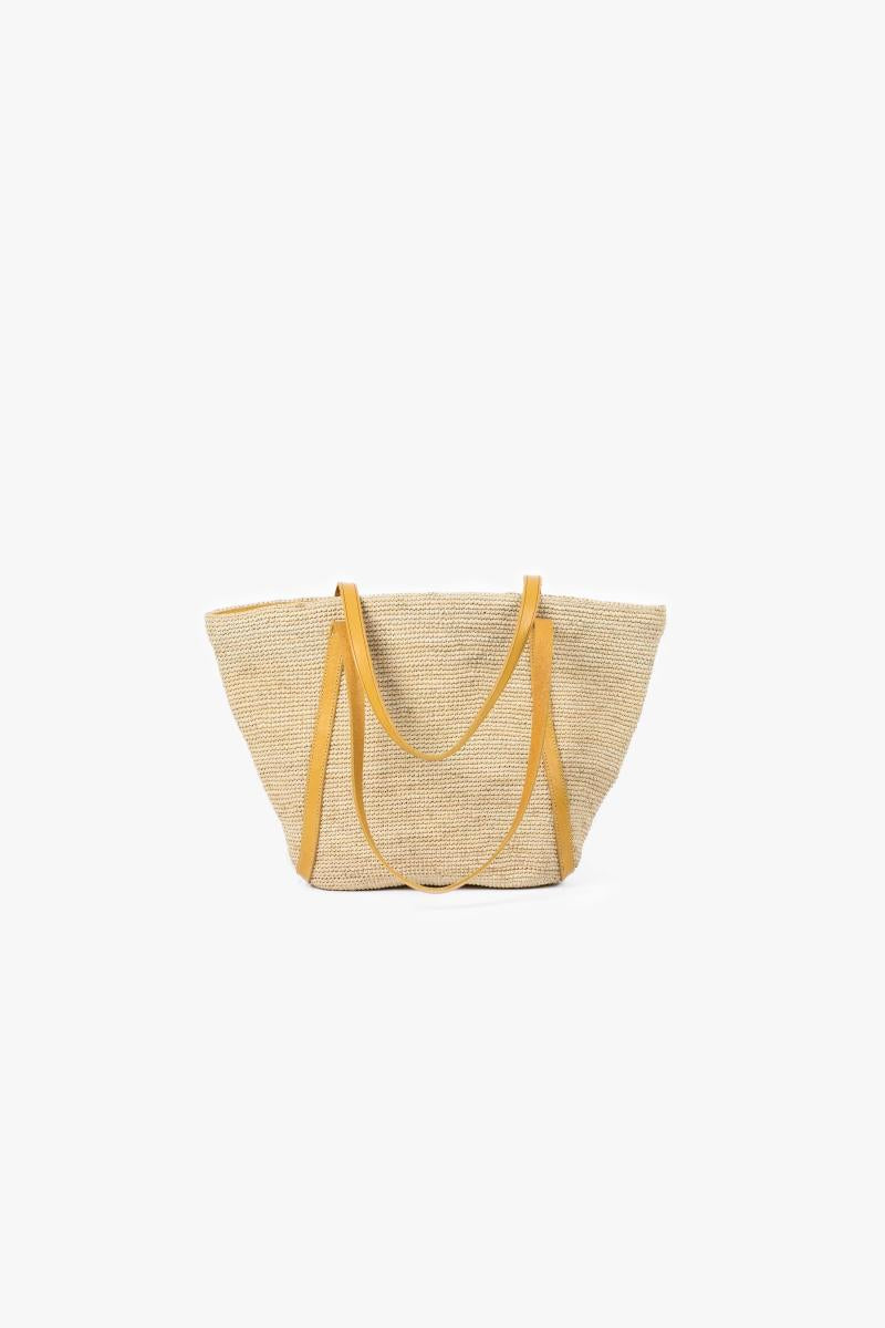 Handwoven Raffia Leather Handle Summer Beach Tote Bag